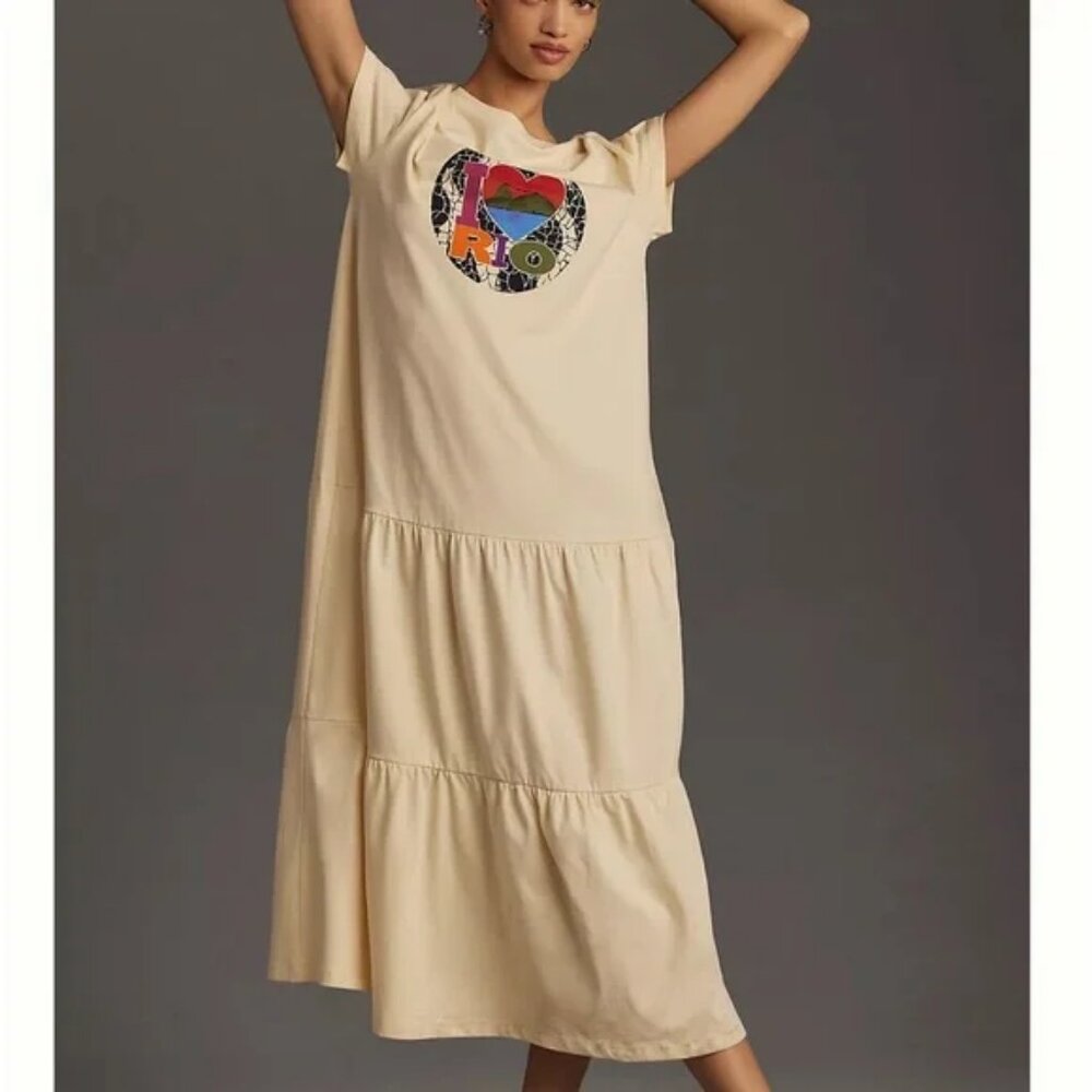 Farm Rio Short-Sleeve Tiered T-Shirt Midi Dress